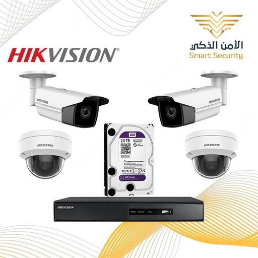 بكج 2 كاميرا خارجية IP  (8ميجا 60 متر ) و 2 كاميرا داخلية IP (4 ميجا 30 متر ) مع الملحقات